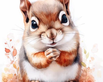 15 Adorable Squirrel Clipart Bundle, Baby Squirrel Illustrations, Printable Watercolor Clipart, High Quality JPG, Paper craft, Junk Journals