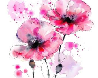 Set di 11 Clipart di fiori rosa astratti, stampa di fiori, clipart di acquerelli stampabili, JPG di alta qualità, creazioni di carta, diari spazzatura