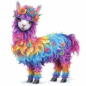 13 Colorful Llamas Clipart Bundle, Llama Illustration, Printable Watercolor Animal Clipart, High Quality JPGs, Paper crafts, Junk Journals