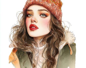 16 Woman Fashion Girl Clipart Set, Printable Watercolor Autumn Fashion Clipart, High Quality JPGs, Digital Download, Commercial Use, Journal