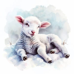 13 Cute Lamb Clipart Bundle Set, Watercolor Sheep, Printable Watercolor clipart, Digital download, Paper crafts, journals, High Quality JPGs