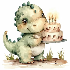 Pacote com 11 cliparts de dinossauros para aniversário, cliparts de chá de bebê em aquarela para impressão, JPG digital de alta qualidade, artesanato em papel, diários de recortes