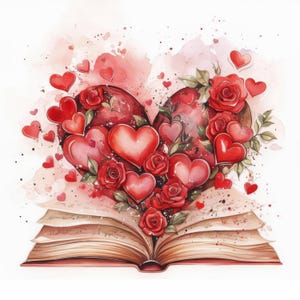 14 offene Liebe Buch Illustrationen, druckbare Aquarell Clipart, hochauflösende JPG, Papier Handwerk, Junk Journals
