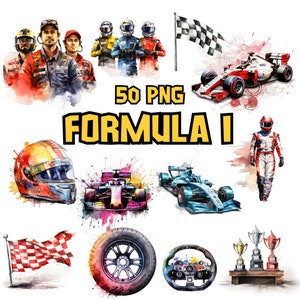 Akwarela Formuła 1 Racing Clipart | Zestaw akwareli Motorsport Clipart, Ilustracja samochodu wyścigowego | Natychmiastowe pobranie do użytku komercyjnego