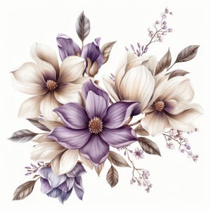 Purple Beige Flowers Bouquet Clipart, Floral Illustrations, Watercolor Graphics, Digital Purple Floral Bouquet, Spring Flower, Junk Journals