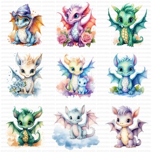 Watercolor Baby Dragons Clipart Bundle | Dragon Images, Adorable Dragon Illustrations | 65 PNG Graphic | Instant Download for Commercial Use