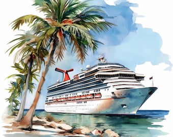 14 Cruise Ship Clipart Bundle, Ship On The Coast Illustrations, Printable Watercolor Clipart, High Quality JPG, Paper craft, Junk Journals