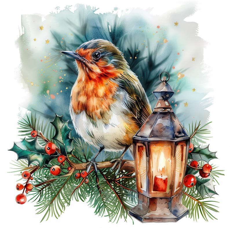 20 Christmas Robin Clipart Bundle Set 2, Printable Watercolor Clipart ...