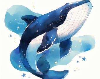 Paquete de 12 imágenes prediseñadas de ballenas marinas, ilustraciones de ballenas marinas, imágenes prediseñadas de acuarela imprimibles, archivos JPG de alta calidad, descarga digital, uso comercial