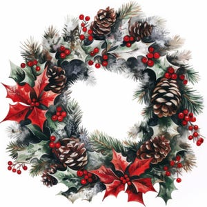 12 Christmas Wreath Clipart Bundle, Printable Watercolor Images Illustrations, High Quality JPG, Junk Journals, Paper Craft, Card Making