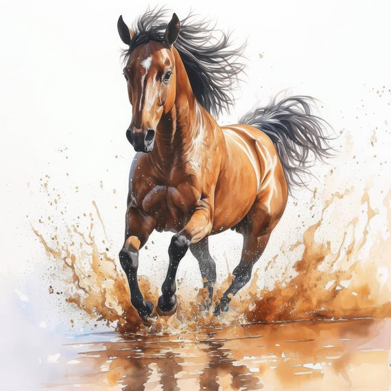 走る馬のクリップアート11点セット、雨の馬のイラスト、印刷可能な