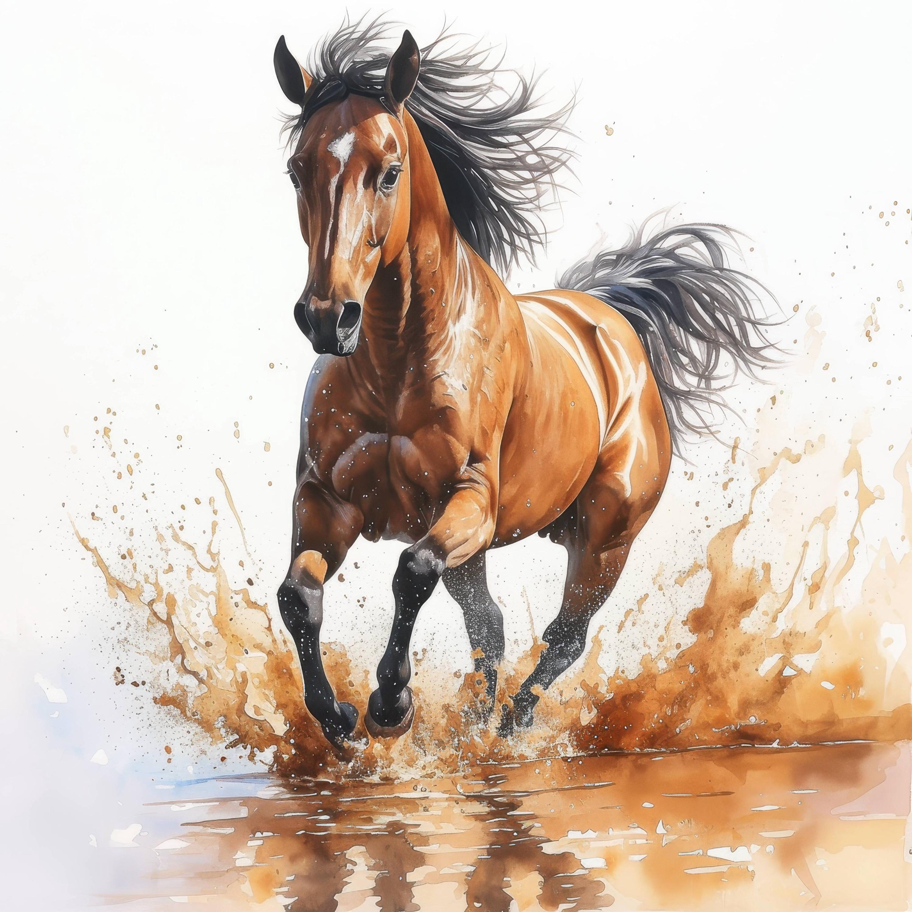 走る馬のクリップアート11点セット、雨の馬のイラスト、印刷可能な