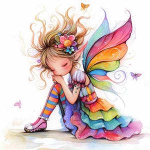 15 Whimsical Fairy Clipart Bundle, Cute Fairies Illustrations, Printable Watercolor Clipart, High Quality JPG, Paper craft, Junk Journals