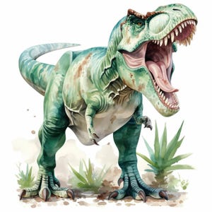 10 T Rex Clipart Illustration Bundle, Immagini Clipart di dinosauri selvatici ad acquerello, JPG di alta qualità, Carta artigianale, Diari spazzatura, Creazione di biglietti