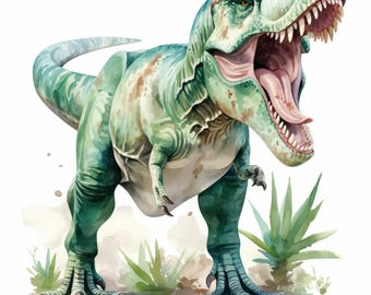 10 T Rex Clipart Illustration Bundle, Watercolor Wild Dinosaur Clipart Images, High Quality JPG, Paper craft, Junk journals, Card Making