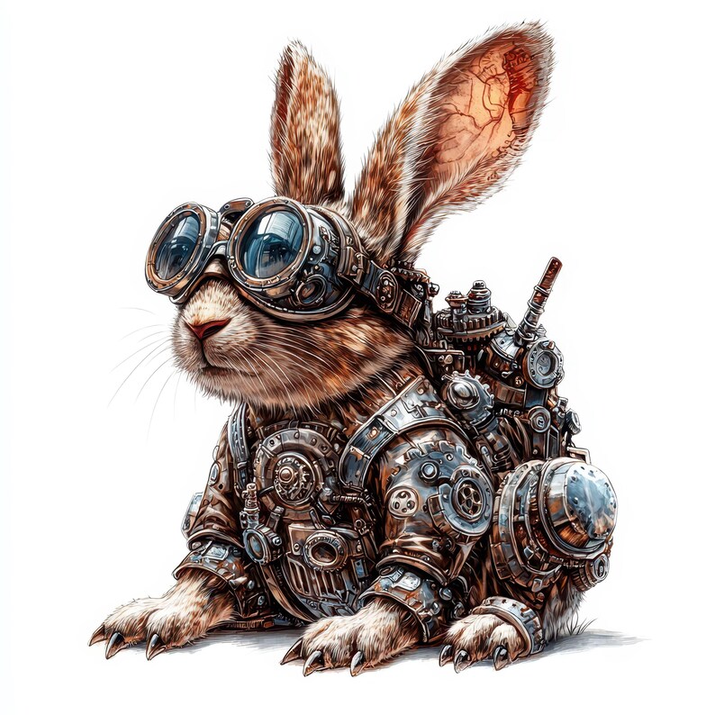 24 Steampunk Rabbit Clipart Bundle, Printable Watercolor Steampunk ...