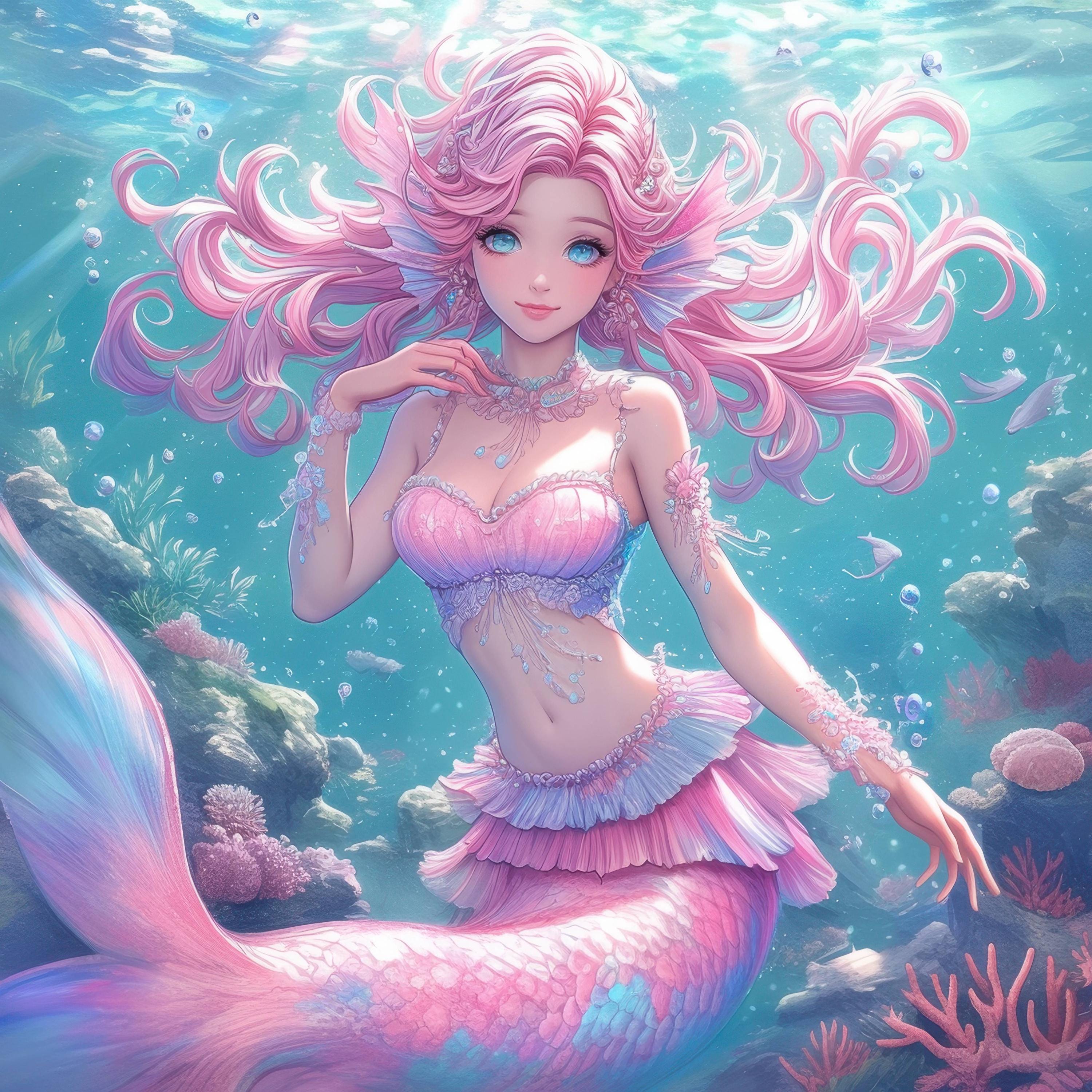 18匹の人魚の水中クリップアートバンドル、ファンタジーガールの