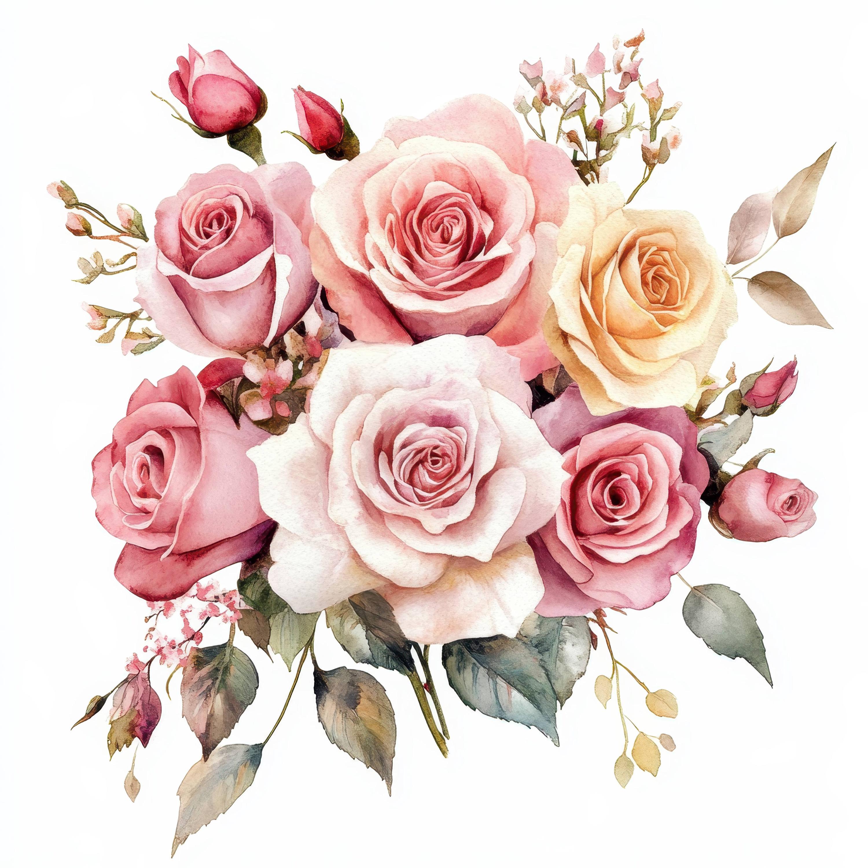 20 Boho Roses Clipart Bundle, Printable Watercolor Flowers Illustration ...