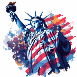 12 Estátua da Liberdade e EUA Bandeira Clipart Ilustração Pacote, Clipart Imprimível, JPGs de Alta Qualidade, Papel Artesanal, Diários de Lixo, Criação de Cartões