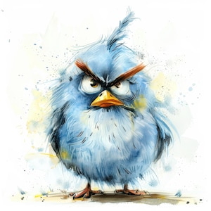 11 Grumpy Birds Clipart Bundle, Cute Fluffy Bird, Digital Clipart, Watercolor clipart, High Quality JPG, Printable clipart, Digital download