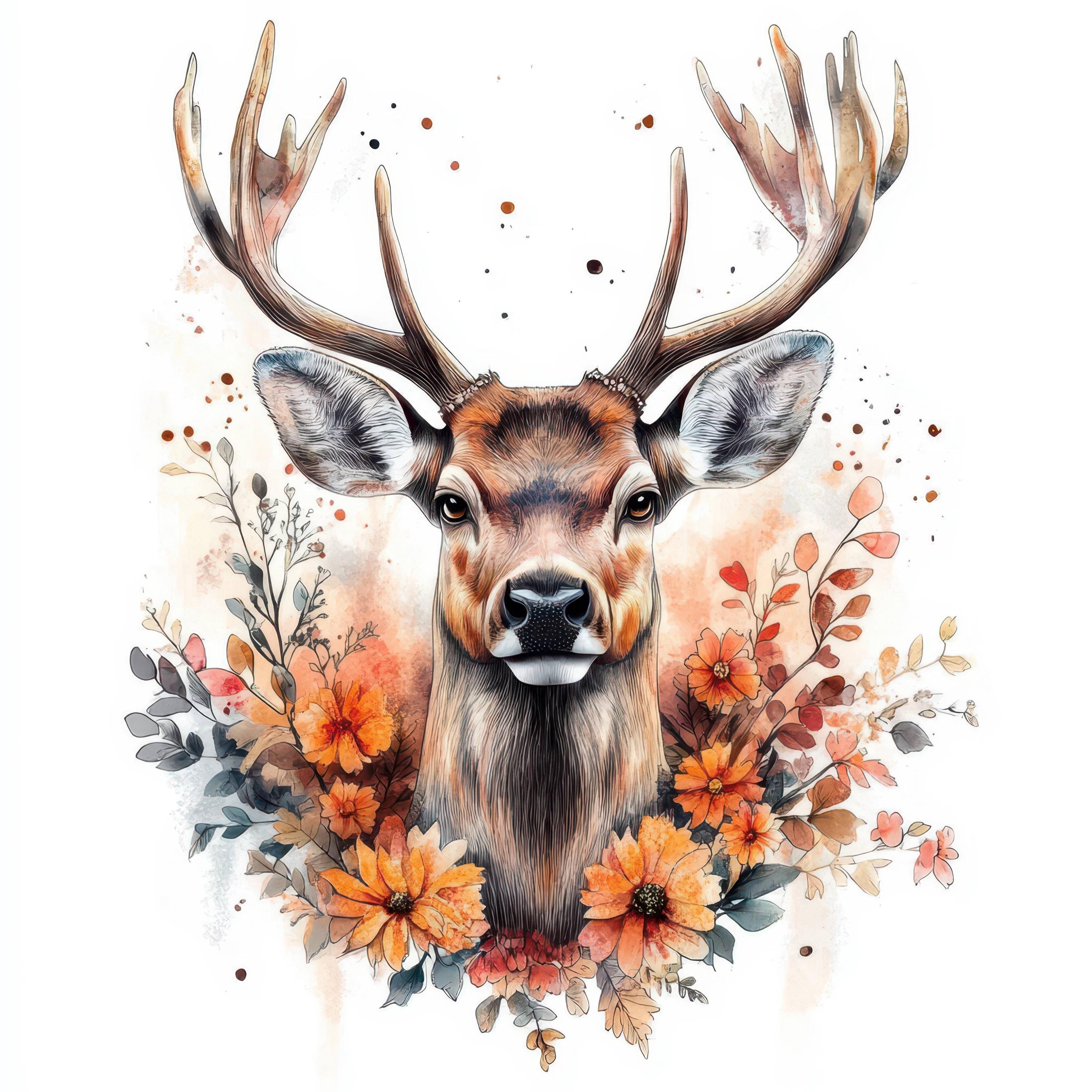 12 Moose in Flowers Clipart Bundle, Printable Watercolor Stag Clipart ...
