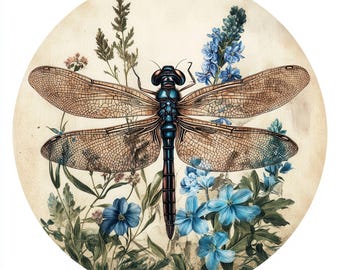 13 Vintage Retro Dragonfly Clipart Bundle Illustrations, Printable Watercolor clipart, High Quality JPGs, Digital download, Paper crafts