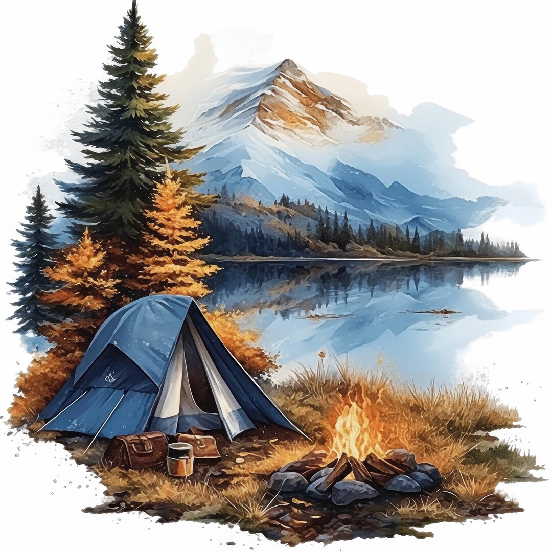 12 Camping Adventure Clipart Bundle, Mountains Campfire Illustrations ...