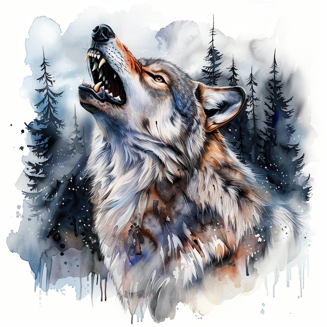 12 Wolf in Snow Clipart Bundle, Printable Watercolor Clipart, High ...