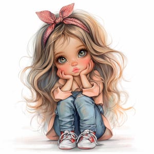 15 Cute Funny Girls Clipart Bundle, Printable Watercolor Quirky Girls Images Illustrations, High Quality JPGs, Junk Journals, Paper Crafts