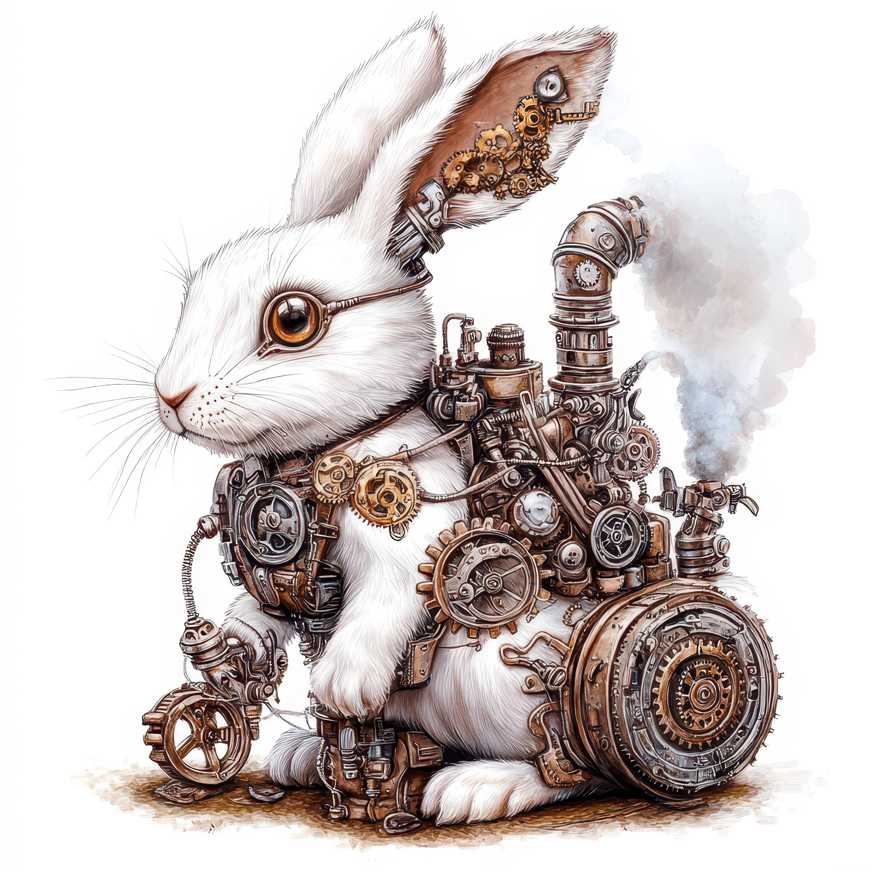 24 Steampunk Rabbit Clipart Bundle, Printable Watercolor Steampunk ...
