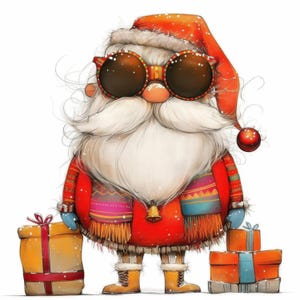 16 Whimsical Santa Clipart Bundle, Quirky Prints Illustrations, Printable Watercolor Clipart, High Quality JPG, Paper craft, Junk Journals