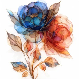 10 abstrakte Blumen, künstlerische florale Illustrationen, druckbare Aquarellbilder, hochwertige JPG-Dateien, Papiermodelle, Junk Journals