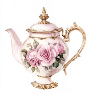 25 Vintage Gold Floral Teapot Clipart Bundle, Rustic Images, Printable Watercolor clipart, High Quality JPGs, Paper craft, junk journals