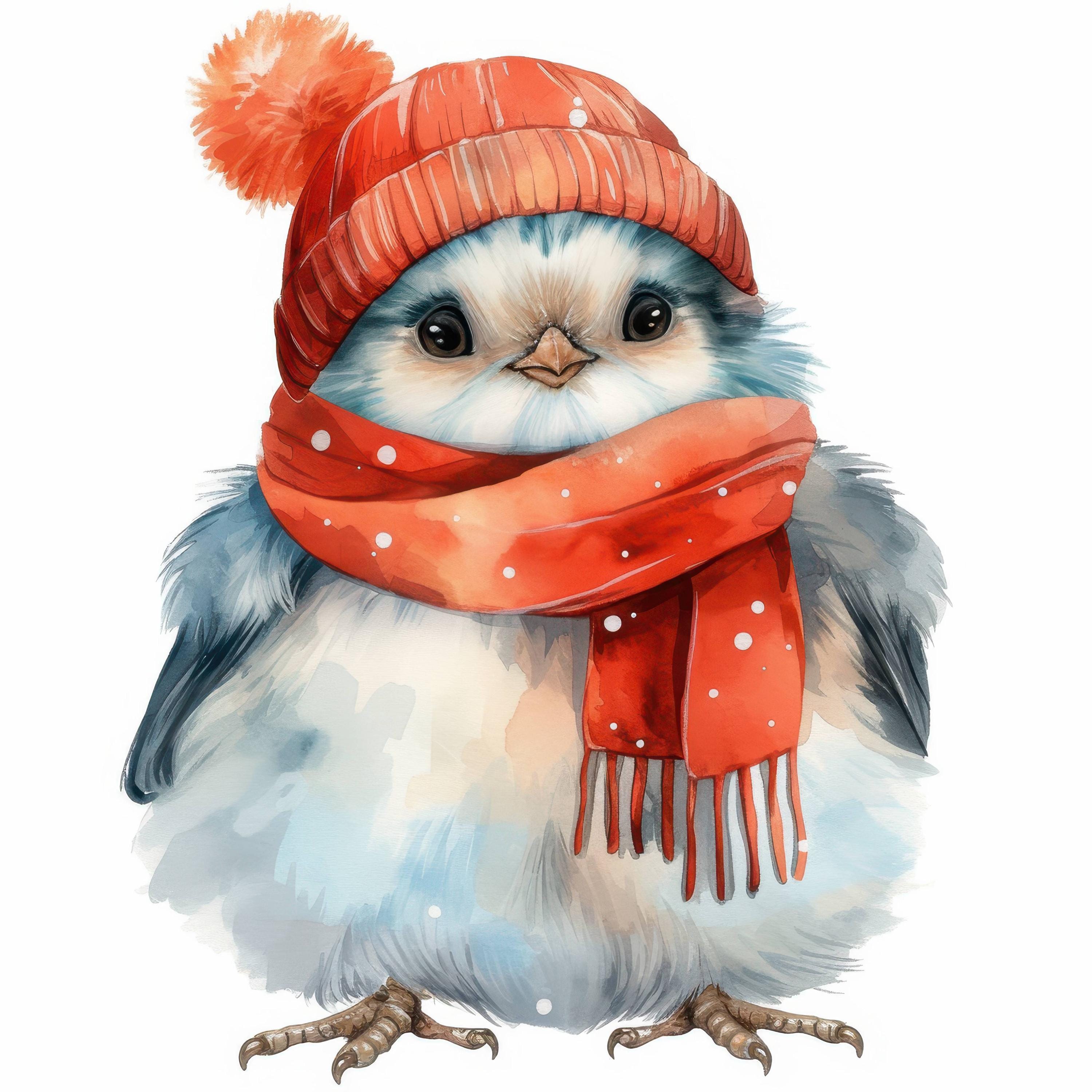 15 Rotkehlchen in Wollmütze, Clipart Bundle 2, Weihnachten Rotkehlchen Vogel, druckbare Aquarell Clipart, hochwertige JPGs, Papiermodell, Junk Journals