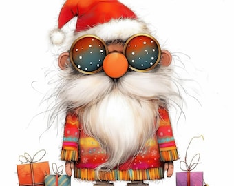 16 Quirky Santa Clipart Bundle, Whimsical Christmas Illustrations, Printable Watercolor Clipart, High Quality JPG, Paper craft, Junk Journal