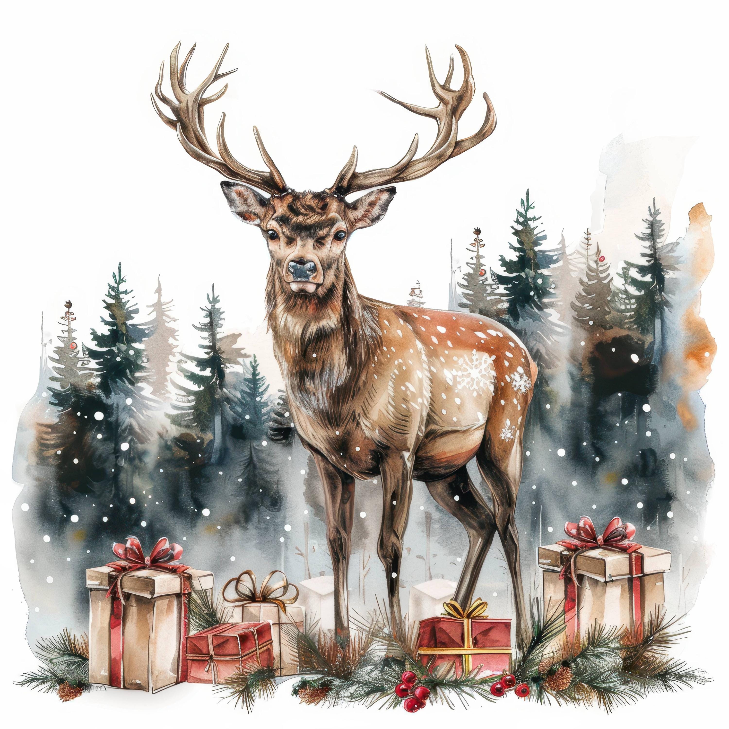 15 Christmas Deer Clipart Bundle, Reindeer, Printable Watercolor ...