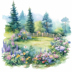 14 Garden Monets Clipart Bundle, Printable Watercolor Floral Spring Garden Images Illustrations, High Quality JPG, Junk Journal, Paper Craft