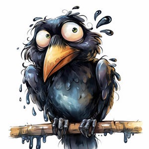 17 Frazzled Crow Bird Clipart Bundle, Printable Watercolor clipart Illustration, High Quality JPG, Digital download, Paper craft Card Making