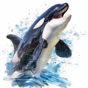 17 Ocean Whale Clipart Bundle, Watercolor Orca Images Illustrations, Printable Watercolor Clipart, High Quality JPG, Paper craft, Journaling