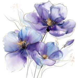 Abstract Flowers Clipart Bundle, Purple Flower, Printable Watercolor ...