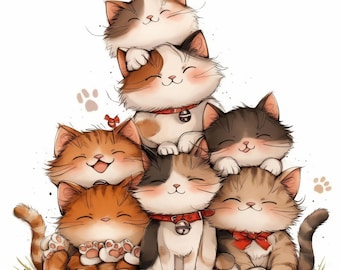10 Funny Cats Clipart Bundle, Quirky Cat Images Illustrations, Printable Watercolor Clipart, High Quality JPG, Paper craft, Junk Journals