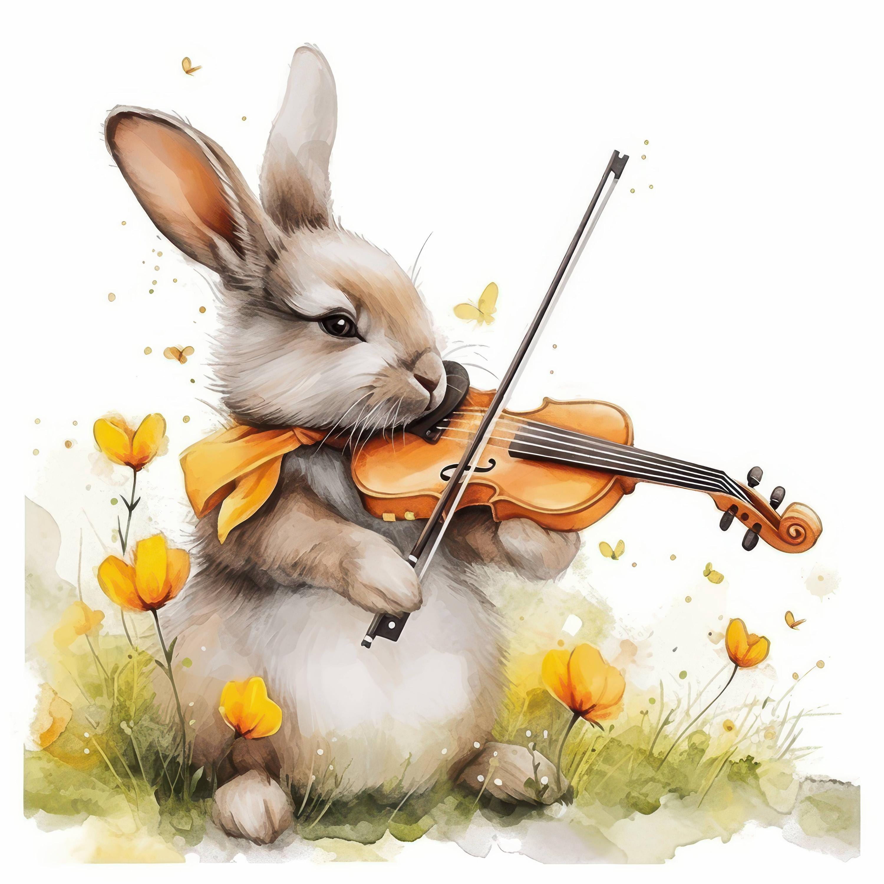 11 Bunny Playing Violin Clipart Set, Cute Rabbit Graphics, Printable ...