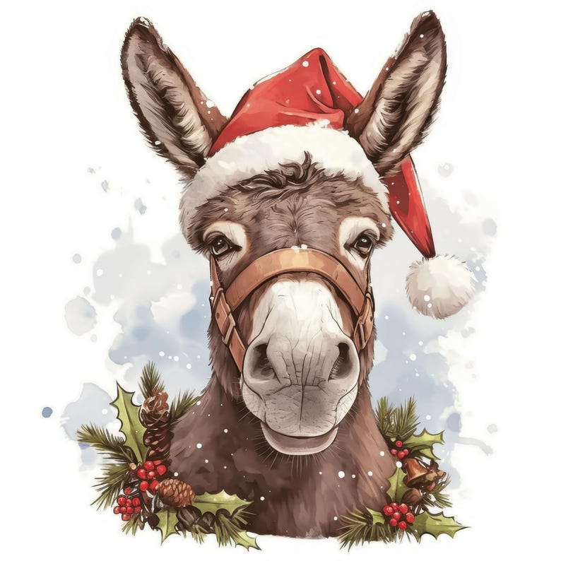 17 Christmas Donkey Clipart Set, Printable Watercolor Vintage Clipart ...