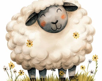 15 Funny Black Sheep Clipart Bundle, Printable Watercolor Smiling Sheep Images Illustrations, High Quality JPGs, Junk Journals, Paper Craft