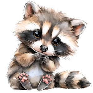 11 Bundle de cliparts raton laveur mignon, clipart imprimable aquarelle raton laveur chambre de bébé, JPG de haute qualité, téléchargement numérique, travaux manuels en papier, journal indésirable