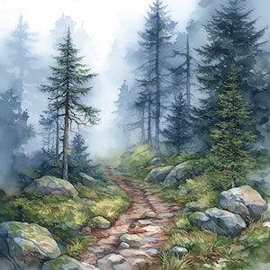 17 natuurlijke pad clipartbundel, boslandschappen illustraties, afdrukbare aquarel clipart, hoge kwaliteit JPG, Paper Craft, Junk Journals