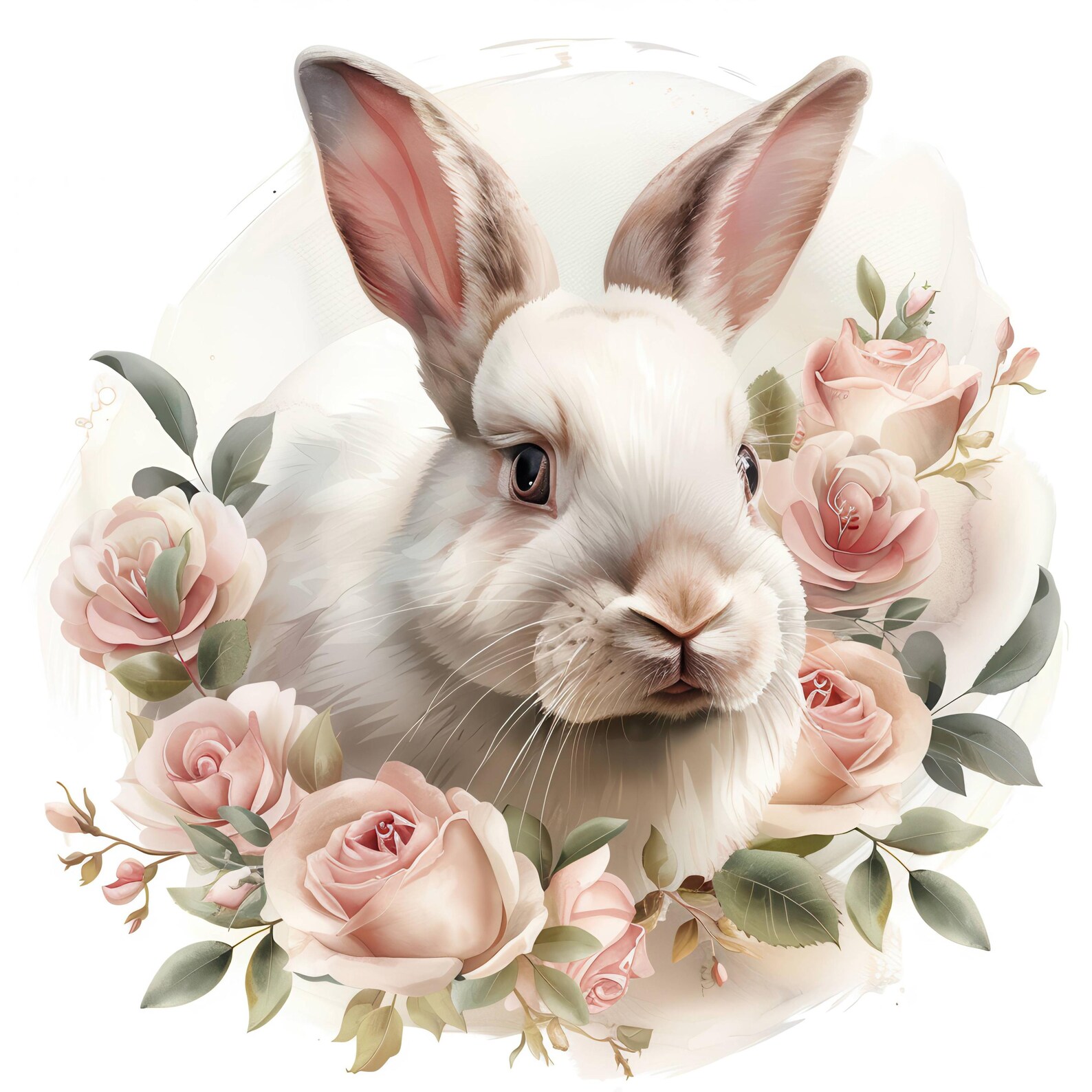 Grumpy Bunny With Roses 10 Roses and Fluffy Bunny Clipart Bundle, Floral Bunny, Watercolor ...