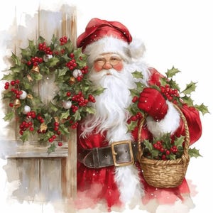 11 oude tijd kerstman clipartbundel, kerstafbeeldingen illustraties, afdrukbare aquarel clipart, hoge kwaliteit jpg, papier ambachtelijke, ongewenste tijdschriften