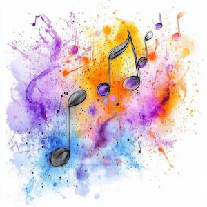 10 Watercolor Music Notes Clipart Bundle, Notes Illustrations, Printable Watercolor Clipart, High Quality JPG, Paper craft, Junk Journals