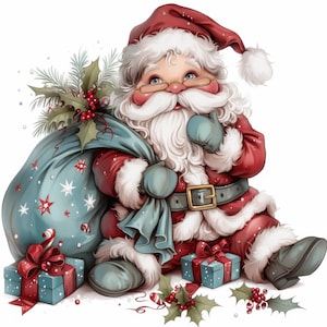 11 mignon ensemble de cliparts du père Noël, illustrations du père Noël de Noël, clipart aquarelle imprimable, JPG de haute qualité, créations en papier, journal indésirable